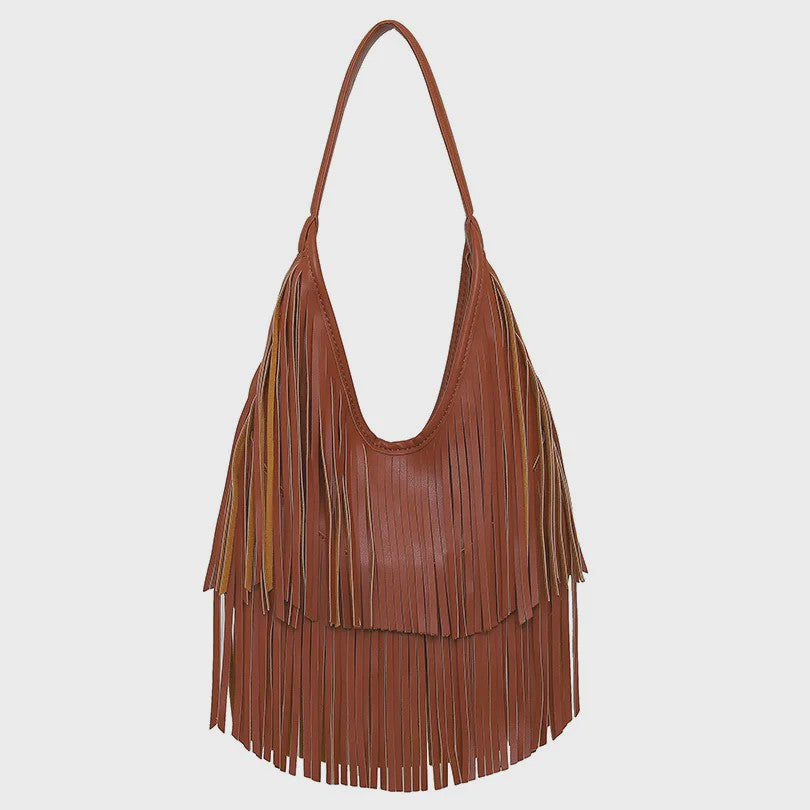 Luxe Dames Schoudertas met Lange Franjes - Zacht PU Leer, Casual Hobo Tote