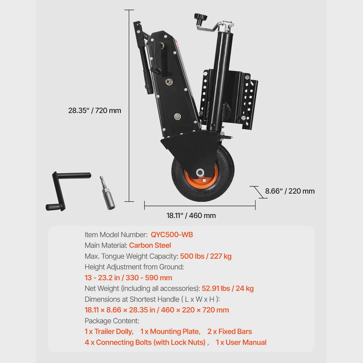 Veelzijdige Boot & Trailer Dolly 500lbs - Verstelbaar 13-23.2 inch - Handmatig of Elektrisch