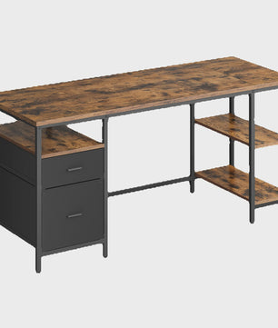 VASAGLE Bureau met 3 Planken en 2 Lades - 160x60x76 cm - Industrieel Design