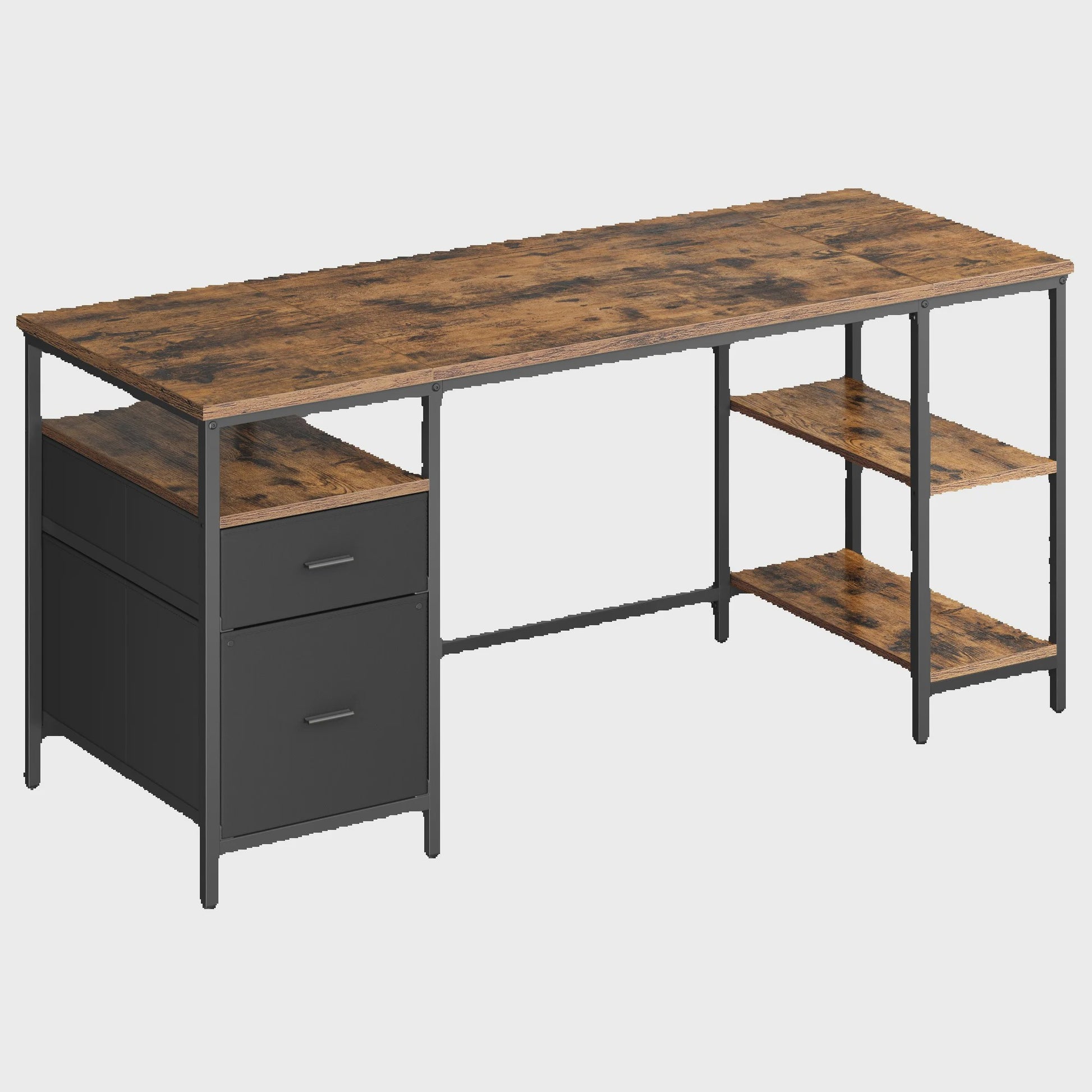 VASAGLE Bureau met 3 Planken en 2 Lades - 160x60x76 cm - Industrieel Design