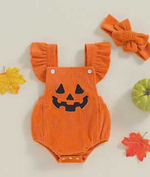 Schattige Halloween Baby Romper met Pompoenprint & Mutsje - 1-12 Maanden