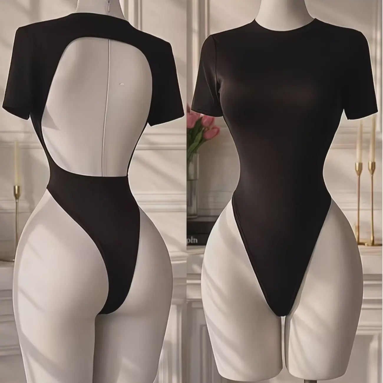 Dames Bodysuit met Open Rug en Korte Mouwen - Comfortabel en Stijlvol