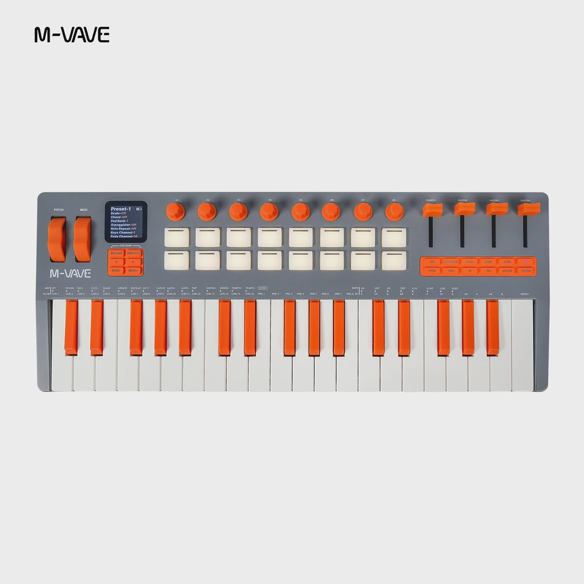 M-VAVE SMK-37 MIDI Keyboard Controller: 37 Velocity Keys, 16 RGB Pads, Bluetooth
