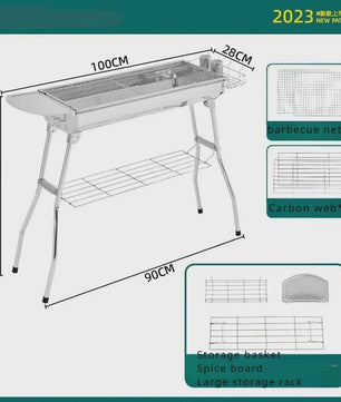 Grote RVS Houtskool BBQ Grill - Draagbaar, Opvouwbaar & Eenvoudig te Installeren