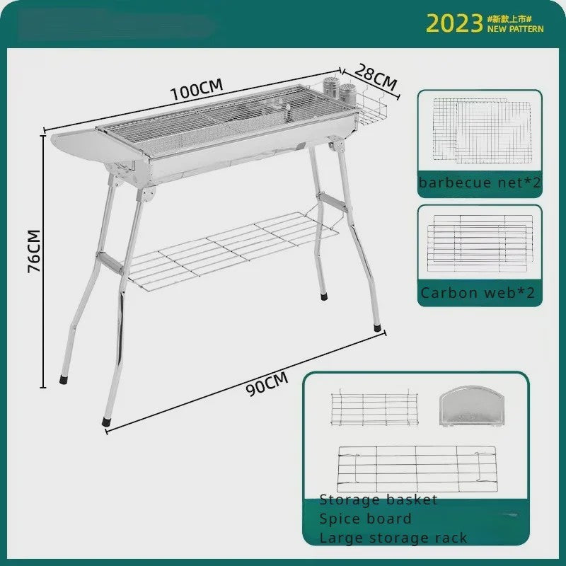 Grote RVS Houtskool BBQ Grill - Draagbaar, Opvouwbaar & Eenvoudig te Installeren