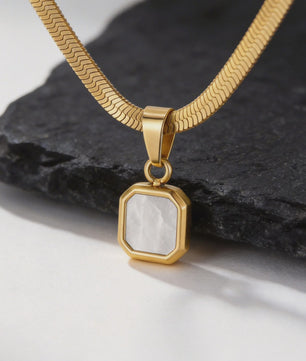 Vnox Heren Ketting met Geometrische Vierkante Natuursteen Hanger - Goud/Zilver Kleur Roestvrij Staal Blade Ketting