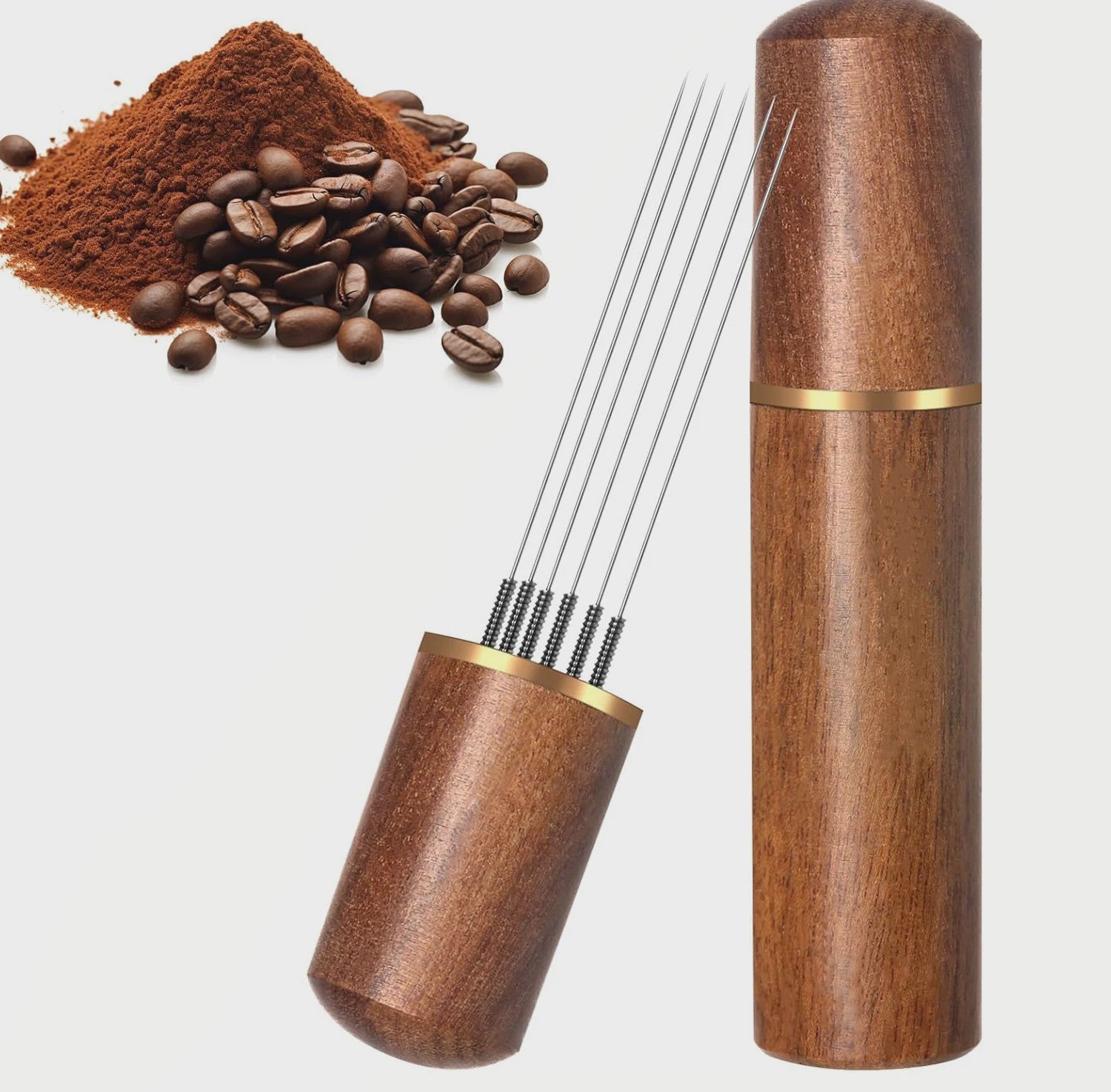 Professionele Espresso WDT Tool & Doseerring Set met Houten Handvat