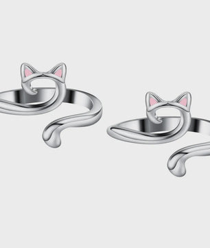 Verstelbare Brei- en Haakgaren Ring met Kattenoor Design (2 stuks)