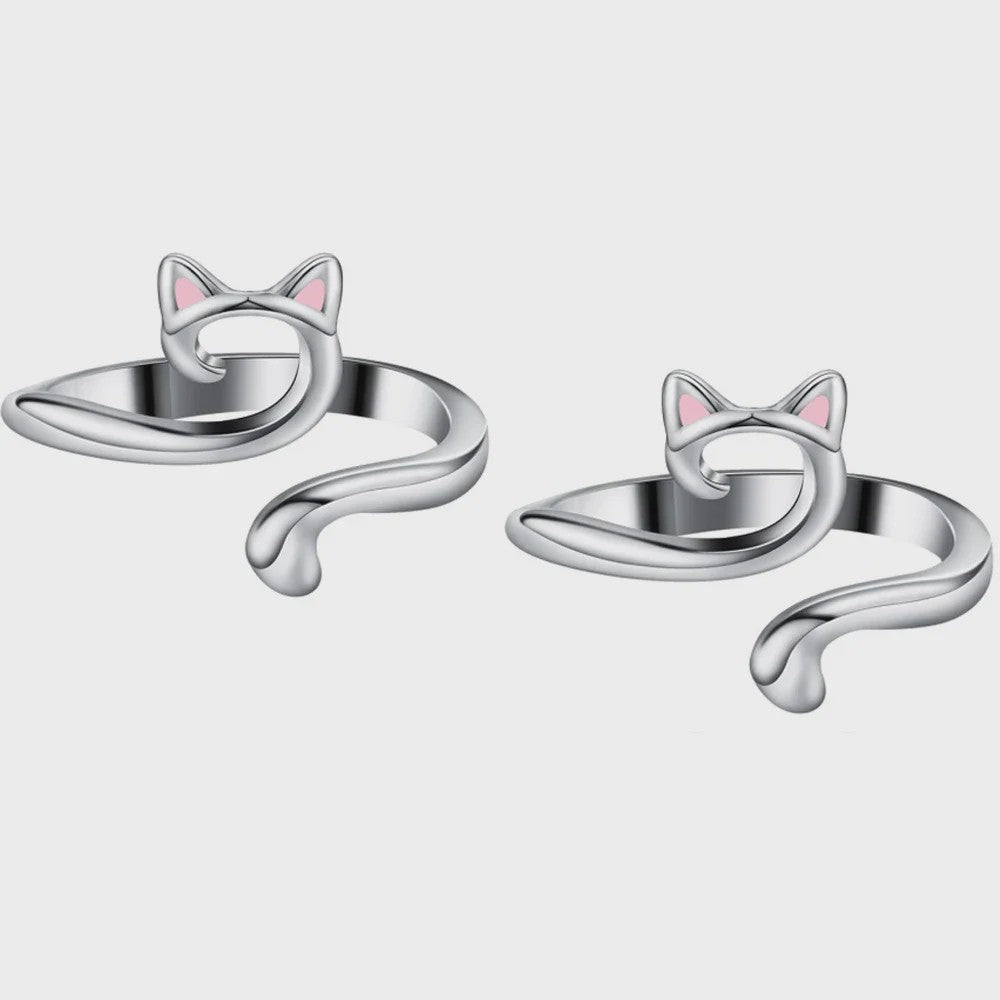 Verstelbare Brei- en Haakgaren Ring met Kattenoor Design (2 stuks)