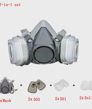 Half Gelaat Stofmasker Set met 503 Deeltjesfilters en Veiligheidsbril - Ideaal voor Industrie, Verfspuiten en Slijpen
