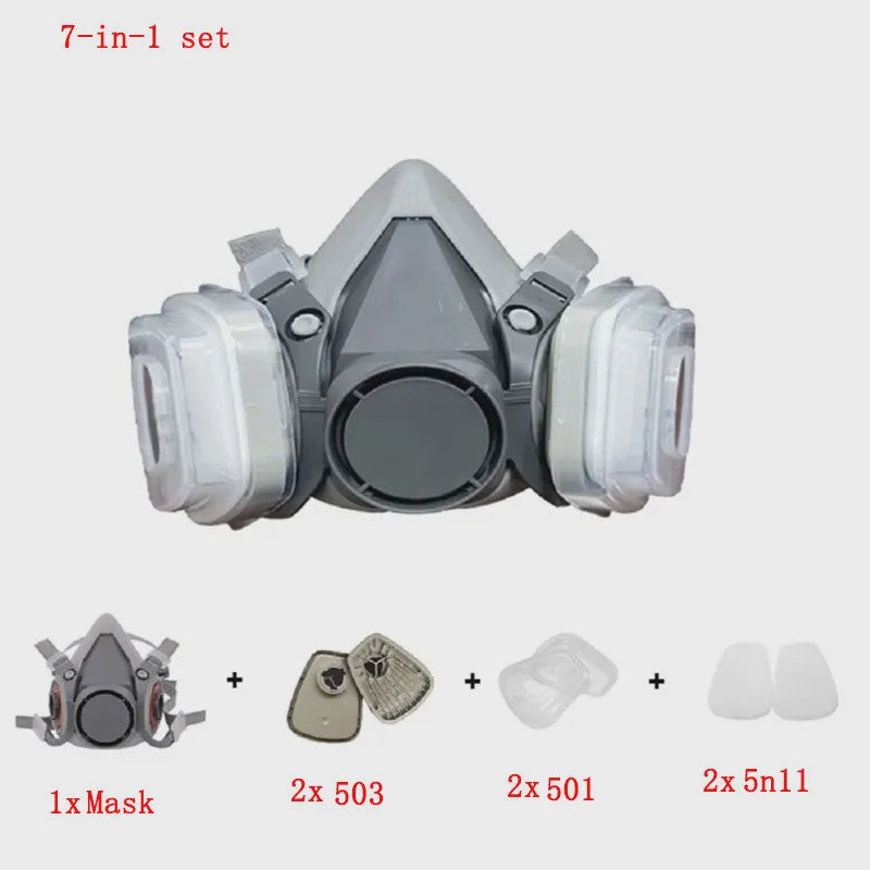 Half Gelaat Stofmasker Set met 503 Deeltjesfilters en Veiligheidsbril - Ideaal voor Industrie, Verfspuiten en Slijpen