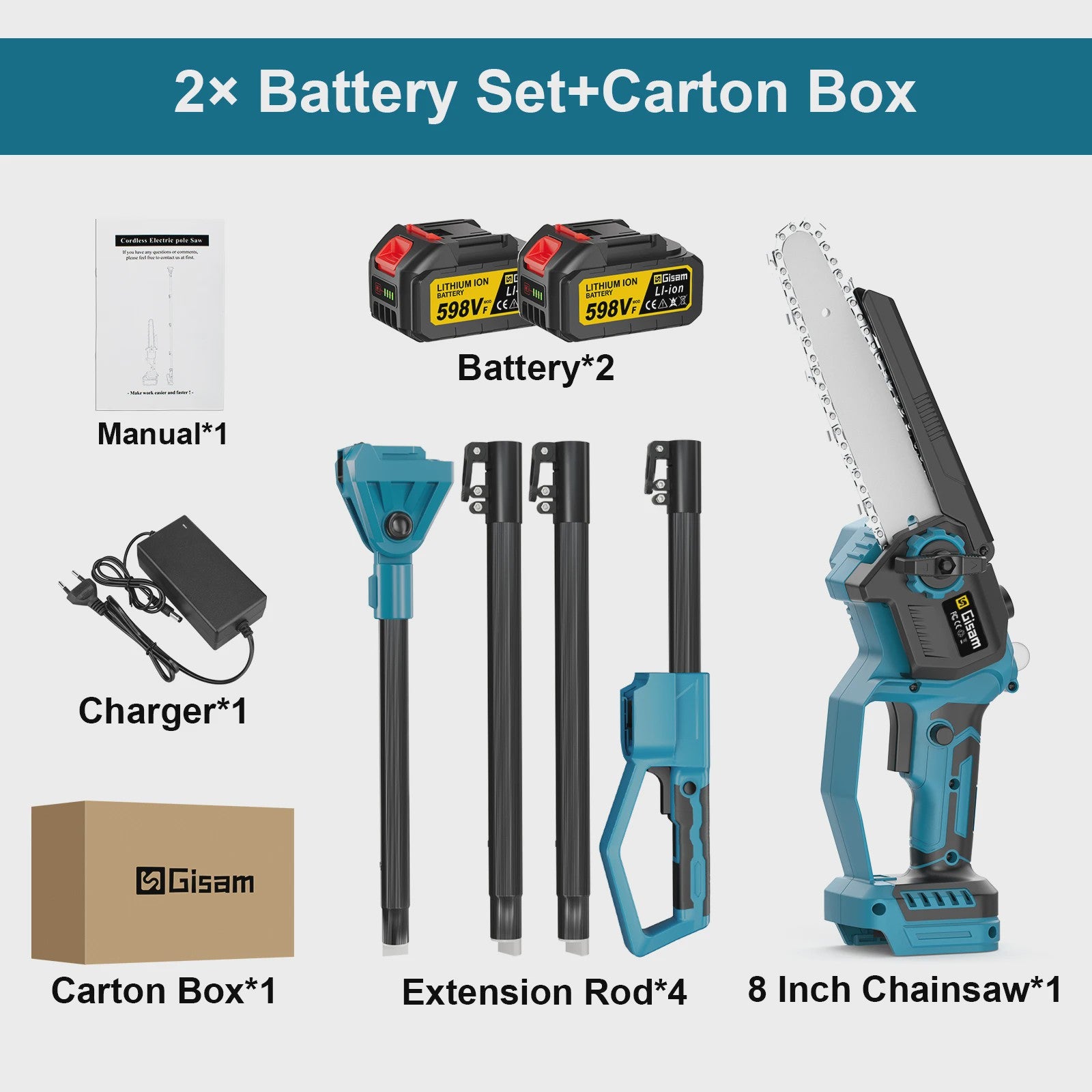 Gisam Telescopische Accu Kettingzaag 8-Inch - Snoeien op Afstand met Makita 18V Batterij