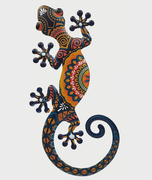 Set van 2 Metalen Gekko Wanddecoratie - Levendige Tribal Patronen voor Binnen & Buiten
