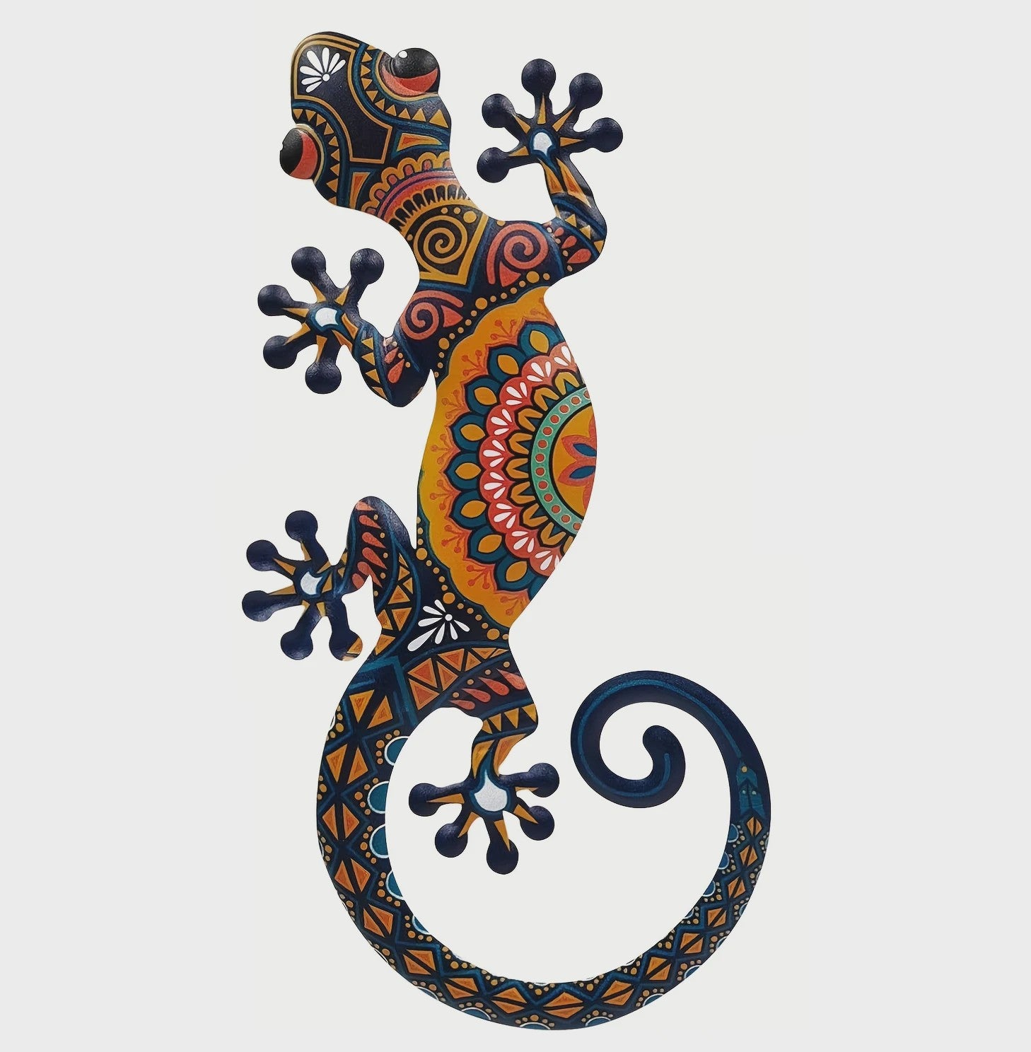 Set van 2 Metalen Gekko Wanddecoratie - Levendige Tribal Patronen voor Binnen & Buiten