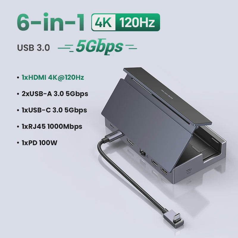 UGREEN 6-in-1 Docking Station voor Steam Deck, ROG Ally & Legion Go - 4K@120Hz HDMI, 100W PD