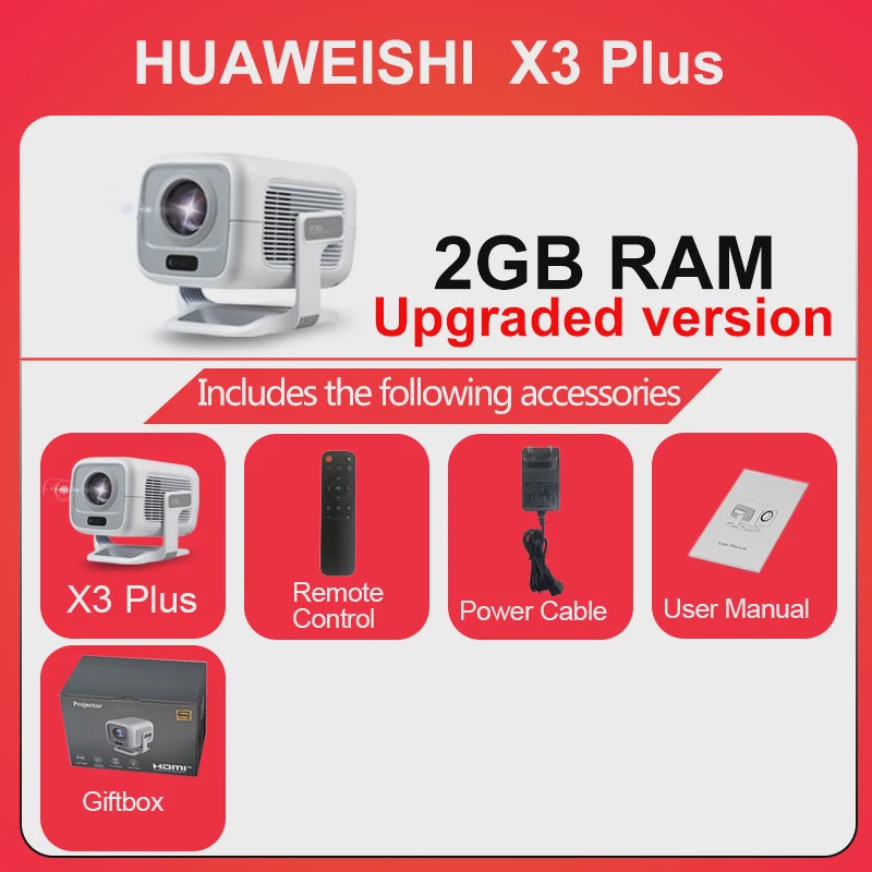 HUAWEISHI X3 Plus 4K Projector: Draagbaar, Android 11, 600 ANSI Lumen, Auto Focus