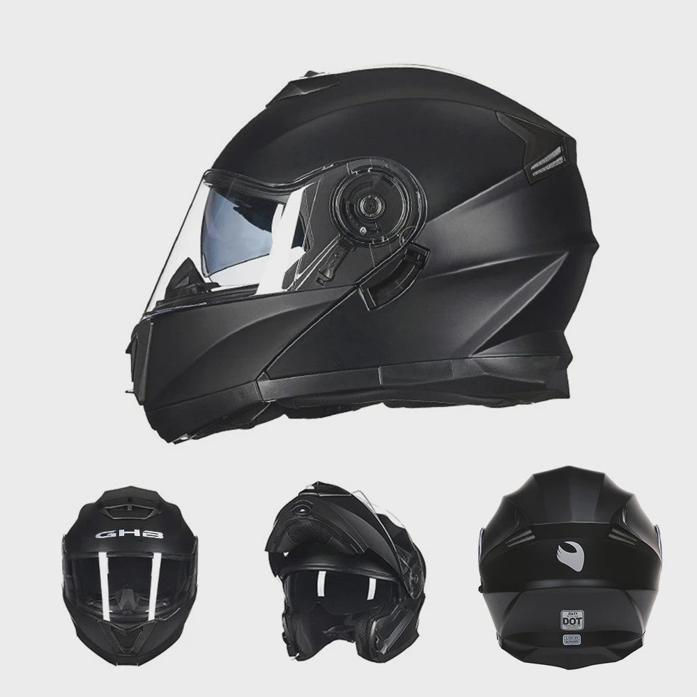 Modulaire Motorhelm Mat Zwart - Dubbele Lens, DOT Gecertificeerd, Unisex