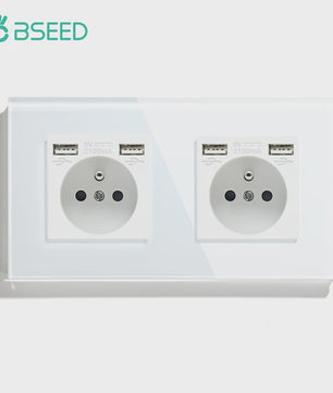 BSEED Wandcontactdoos met Dubbele USB & Type-C Poorten - Stijlvol Glazen Frame