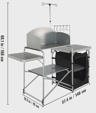 Opvouwbare Camping Keukentafel met Opbergkastjes en Windscherm - Aluminium