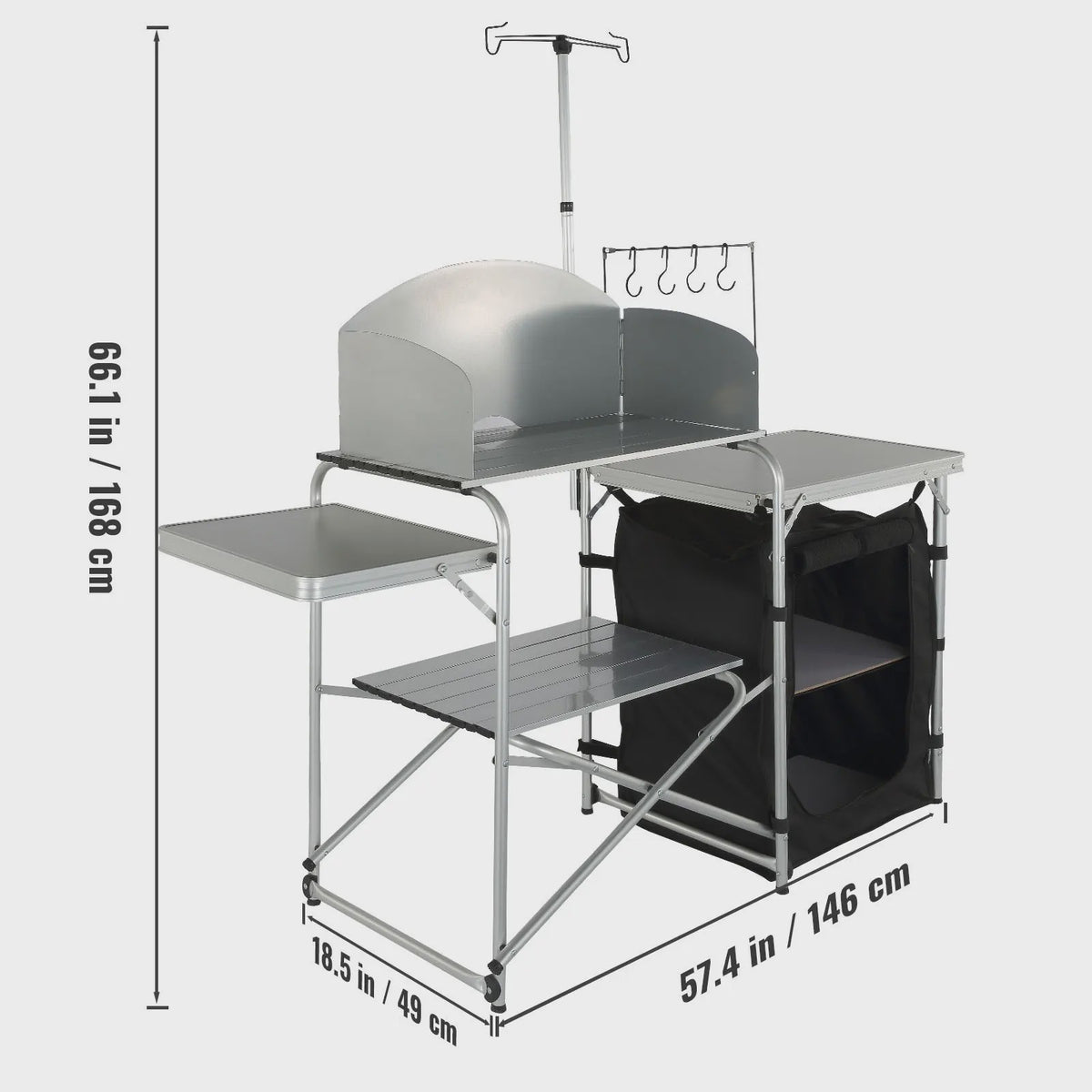 Opvouwbare Camping Keukentafel met Opbergkastjes en Windscherm - Aluminium