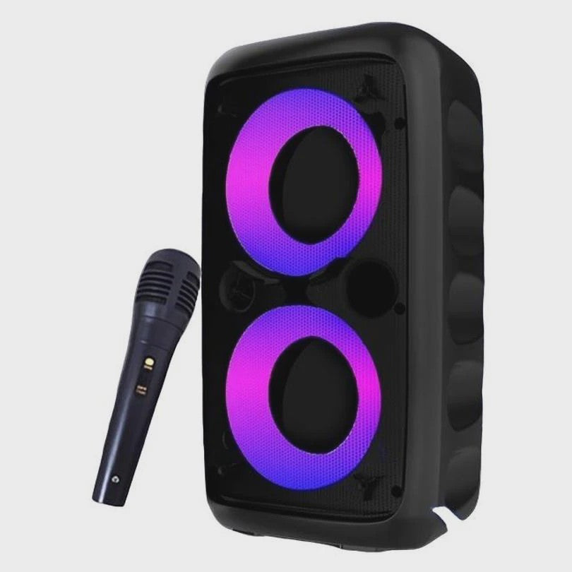 Draagbare Karaoke Bluetooth Speaker met Microfoon, FM Radio & LED Lichtshow