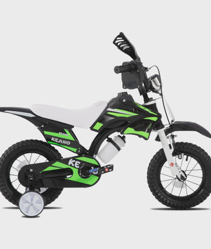 KEANO Kinderloopfiets Motocross Stijl - 12 & 16 Inch - Leeftijd 3-7 Jaar - Met Zijwielen & Nummerplaat