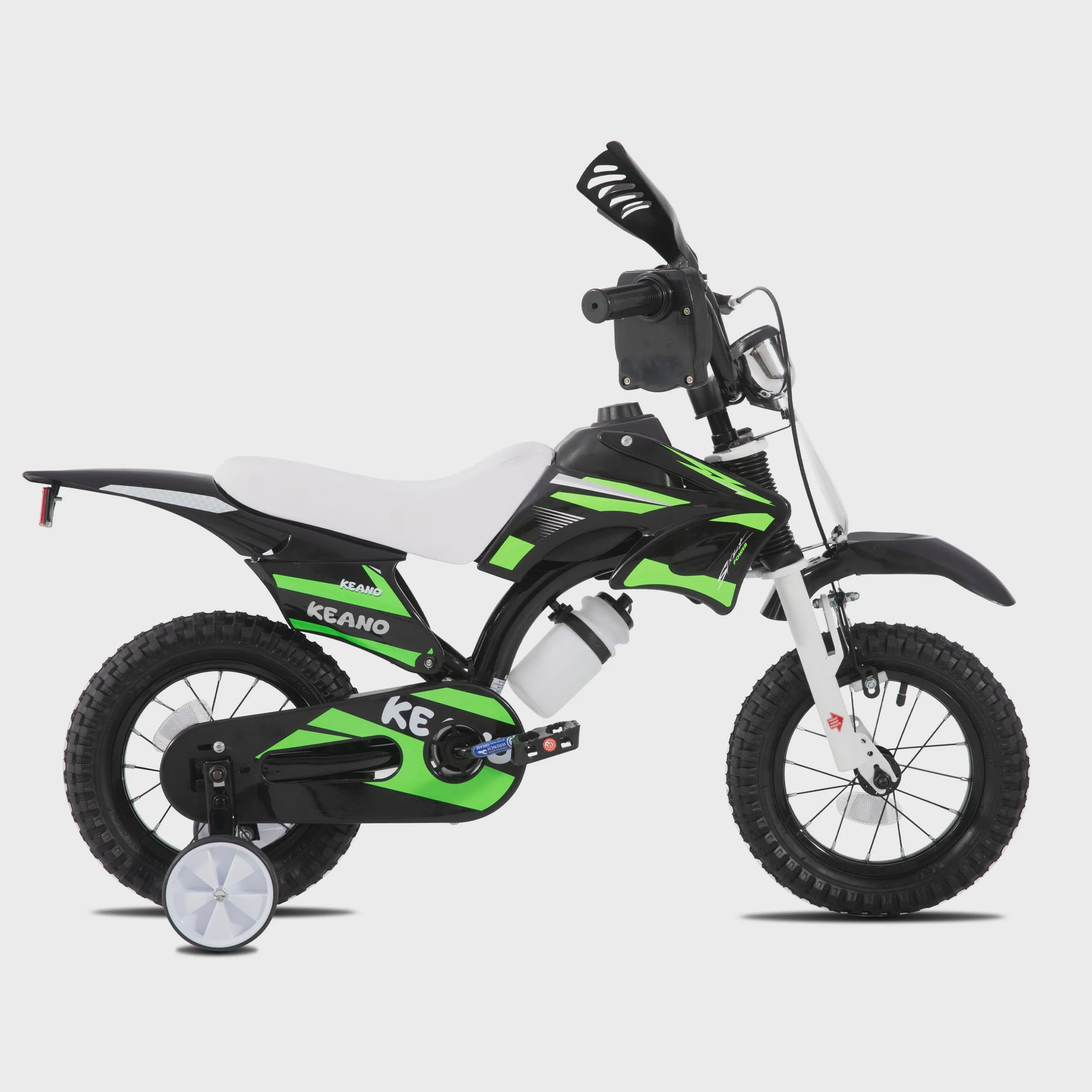 KEANO Kinderloopfiets Motocross Stijl - 12 & 16 Inch - Leeftijd 3-7 Jaar - Met Zijwielen & Nummerplaat