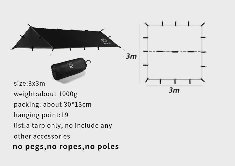 Aricxi Black Coating Tarp - Waterdicht Kampeer Tarp 3x3m & 4x4m