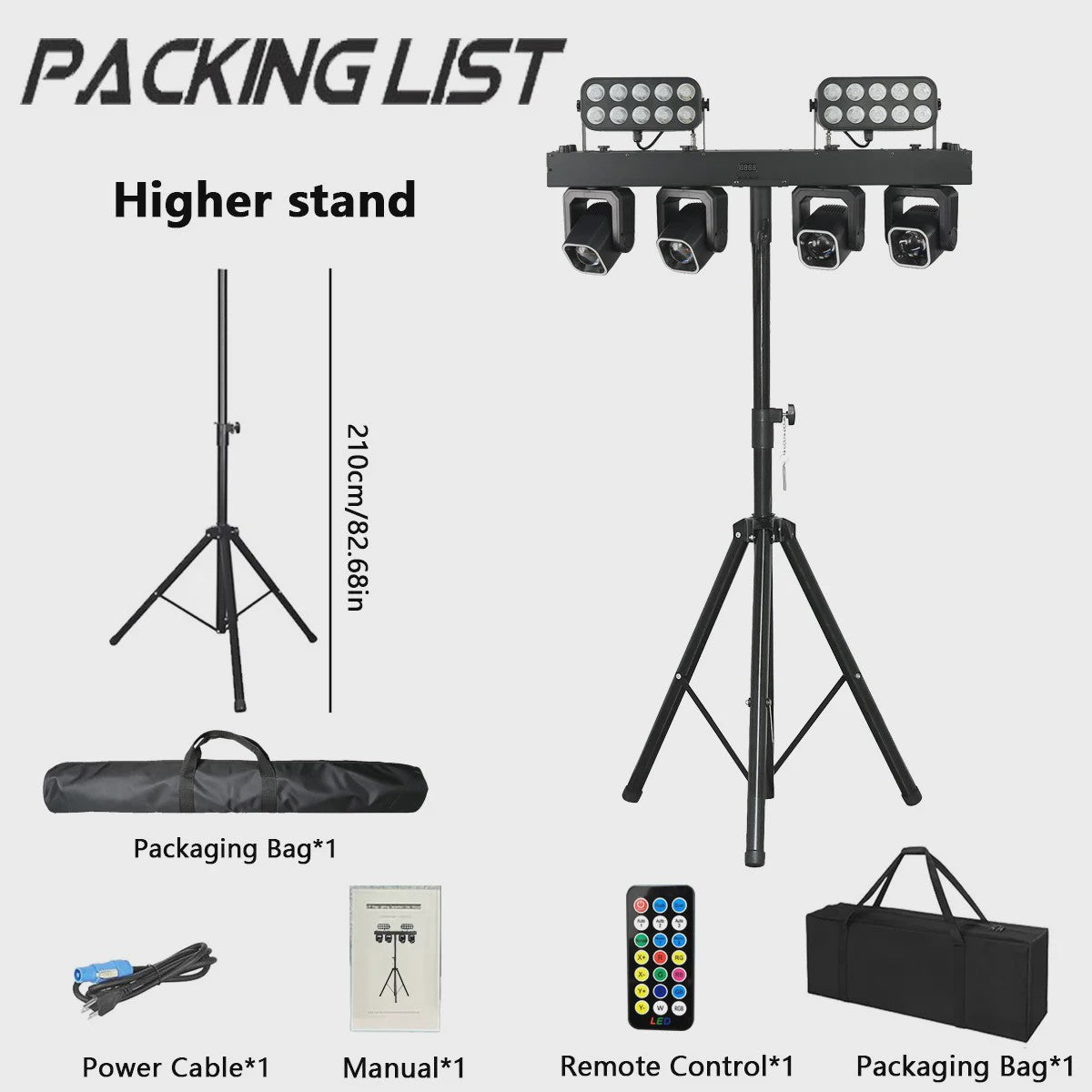 4-in-1 LED DJ Licht Effect Bar: Beam, Wash, Strobe & Ring met Afstandsbediening