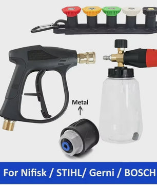 Hogedrukreiniger Pistool & Schuimkanon Kit met 1/4" Snelkoppeling en M22-14 Adapter