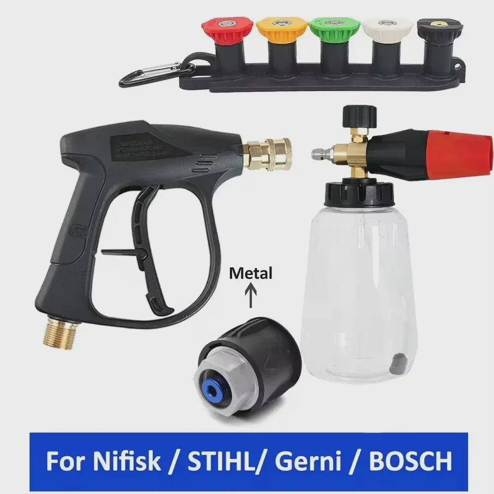 Hogedrukreiniger Pistool & Schuimkanon Kit met 1/4" Snelkoppeling en M22-14 Adapter