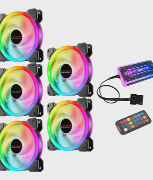 RGB PC Ventilator Set: 5x Dual Aperture Fans met Controller & Afstandsbediening