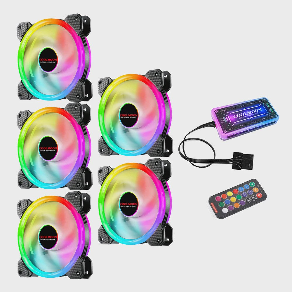 RGB PC Ventilator Set: 5x Dual Aperture Fans met Controller & Afstandsbediening