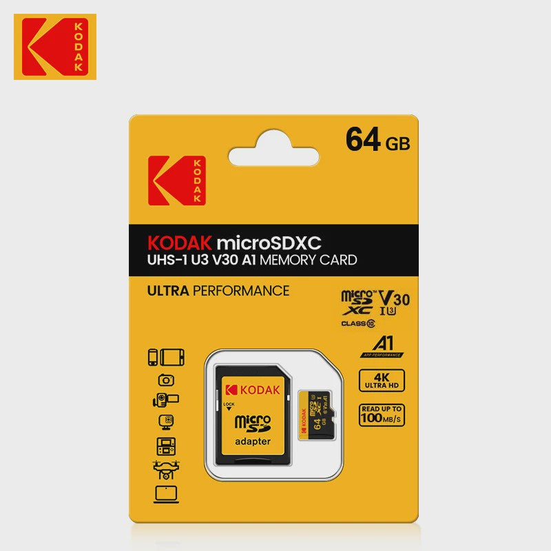 KODAK Micro SD Kaart 16GB - 256GB | Class 10 U3 4K | TF Kaart voor Drone & Telefoon