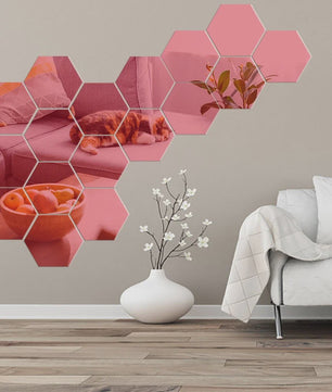 Zeskant Spiegel Muurstickers Set - 3D Decoratie voor Woonkamer, Slaapkamer & Badkamer (Rose Gold)