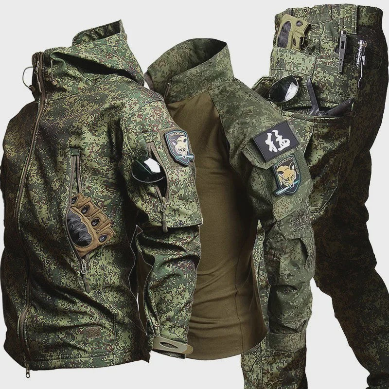 Militaire Softshell Combat Set: Ademend Uniform met Capuchon Jas en Cargo Broek - Ideaal voor Jacht & Outdoor