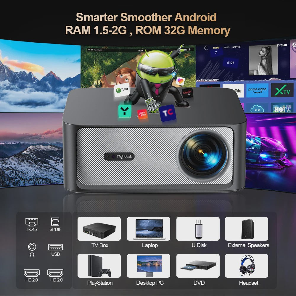 ThundeaL TD98Pro: 3000 ANSI Full HD 1080P 4K Smart Android WiFi Projector met Auto Focus & 3D Home Theater
