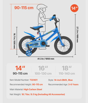 Kinderfiets BMX Stijl Blauw - 14, 16, 18 inch - Met Zijwieltjes