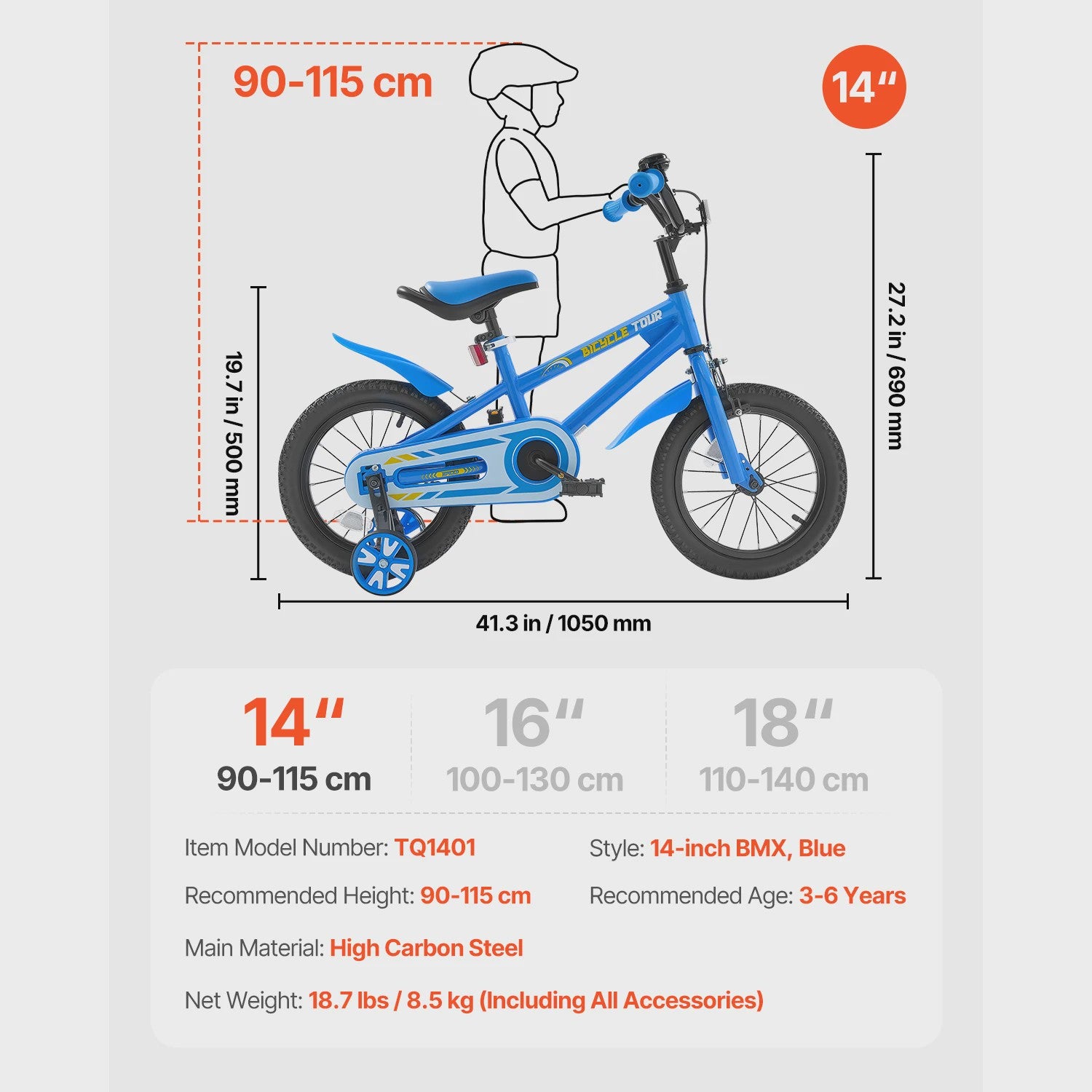 Kinderfiets BMX Stijl Blauw - 14, 16, 18 inch - Met Zijwieltjes
