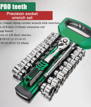 21-delige Ratel Sleutel Dop Set 3/8" - Gereedschap voor Auto, Garage & Werkplaats