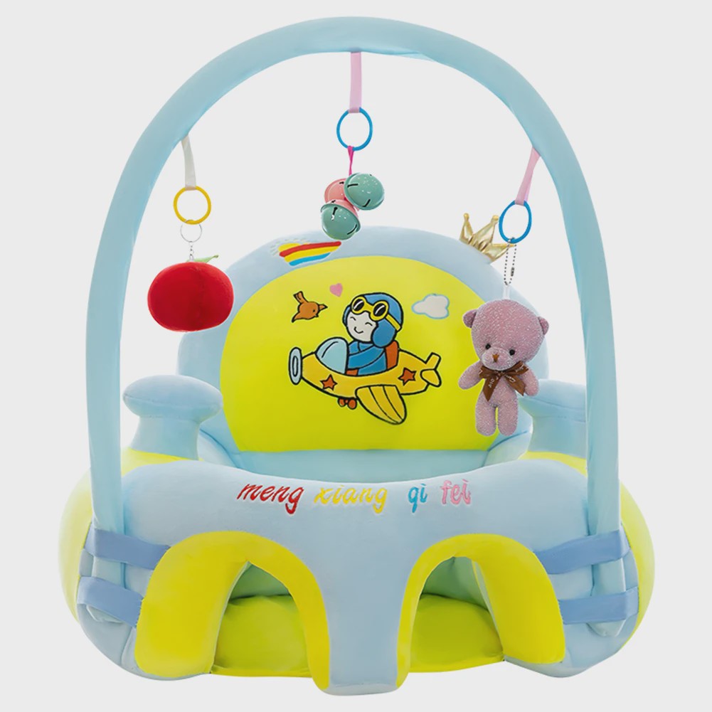 Pluche Baby Zitje met Speelboog - Leer Zitten & Voeden