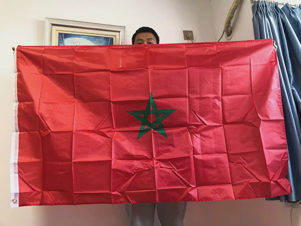 Marokkaanse Vlag 90x150cm - Polyester Vlag van Marokko met Ringetjes