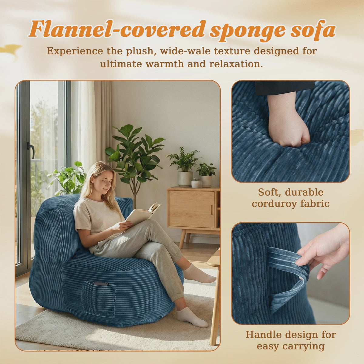 Comfortabele Corduroy Beanbag Fauteuil - Zachte Zitzak Bank voor Volwassenen