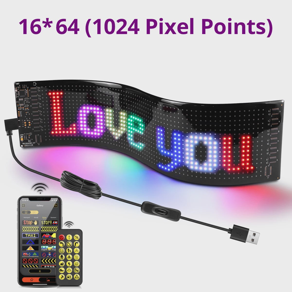 Flexibel 16x96 LED Matrix Pixel Paneel met Bluetooth App Controle - Programmeerbaar Verlichtingsbord