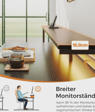 Coleshome Gaming Bureau met Ingebouwde Stopcontacten, Monitorstandaard en 2 Stoffen Lades (140x48cm, Zwart)