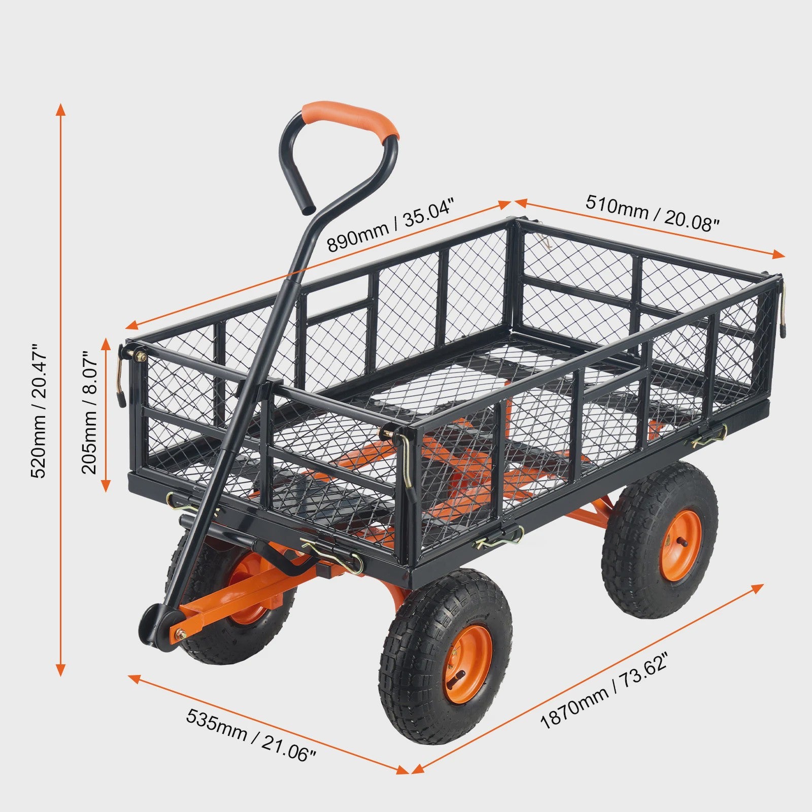 Robuuste Metalen Tuinwagen met 400/880lbs Capaciteit - Veelzijdige Transportkar