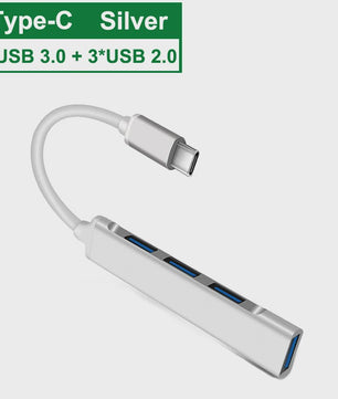 USB C Hub 3.0 met 4 Poorten (1x USB 3.0, 3x USB 2.0) & OTG Functie - Aluminium Adapter voor Laptop & PC
