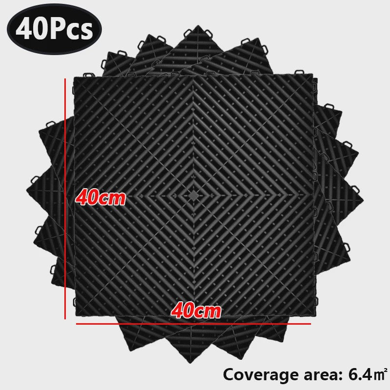 40x40cm Garage Vloertegels - 40 Stuks Set - Interlocking Polypropyleen - Zwart/Rood