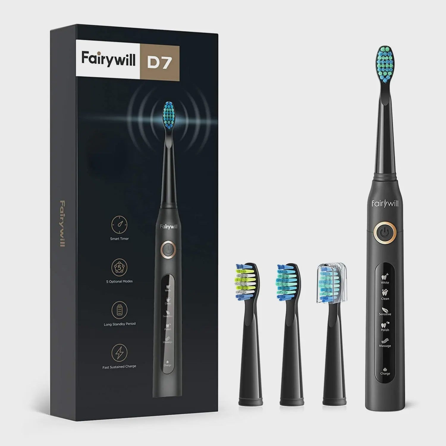Fairywill Sonic Elektrische Tandenborstel FW-507 - USB Oplaadbaar, Waterdicht, 5 Modi
