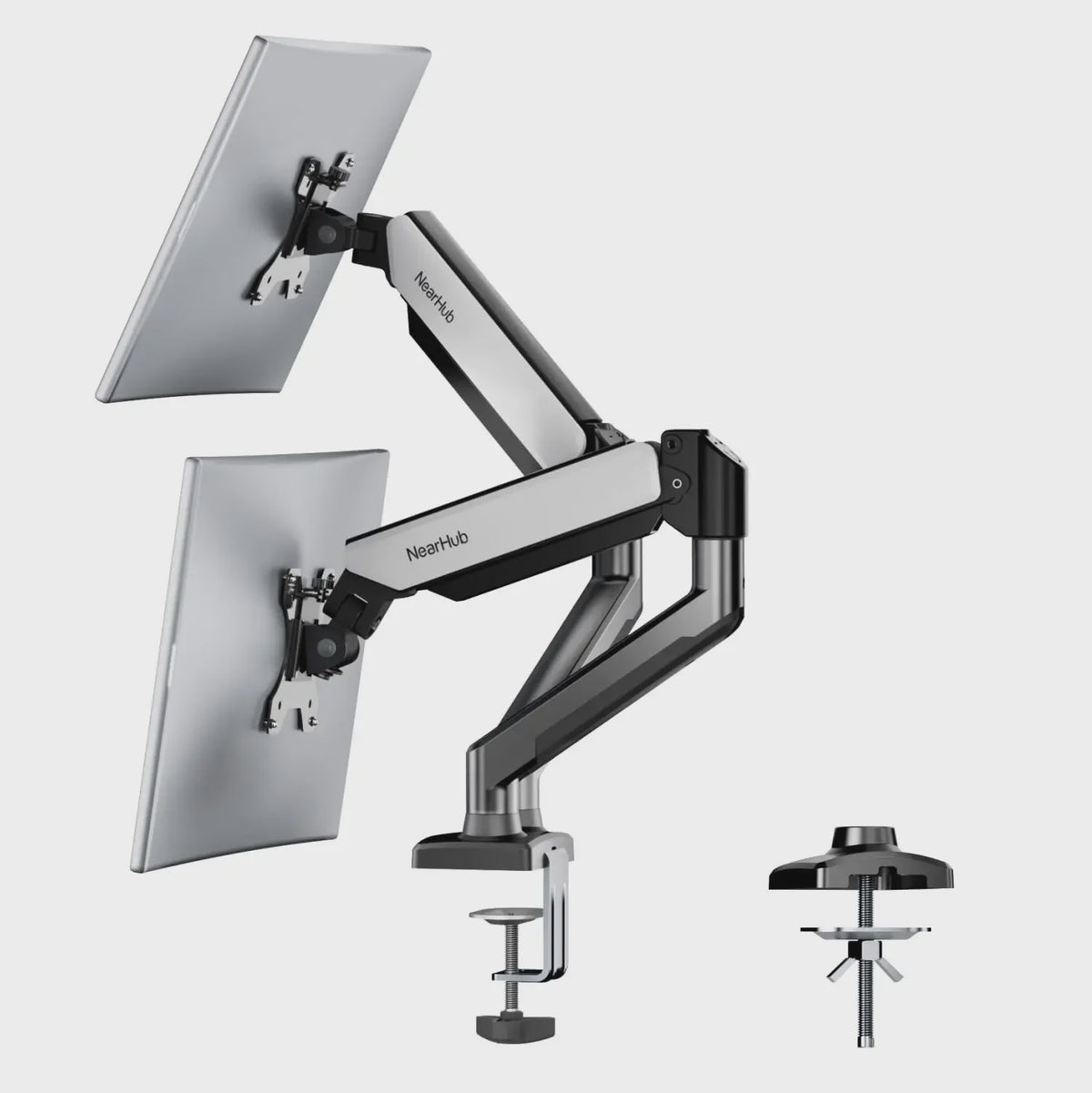 NearHub MS-002 Dubbele Monitor Arm met Klem- en Grommetbevestiging - Ergonomisch & Flexibel